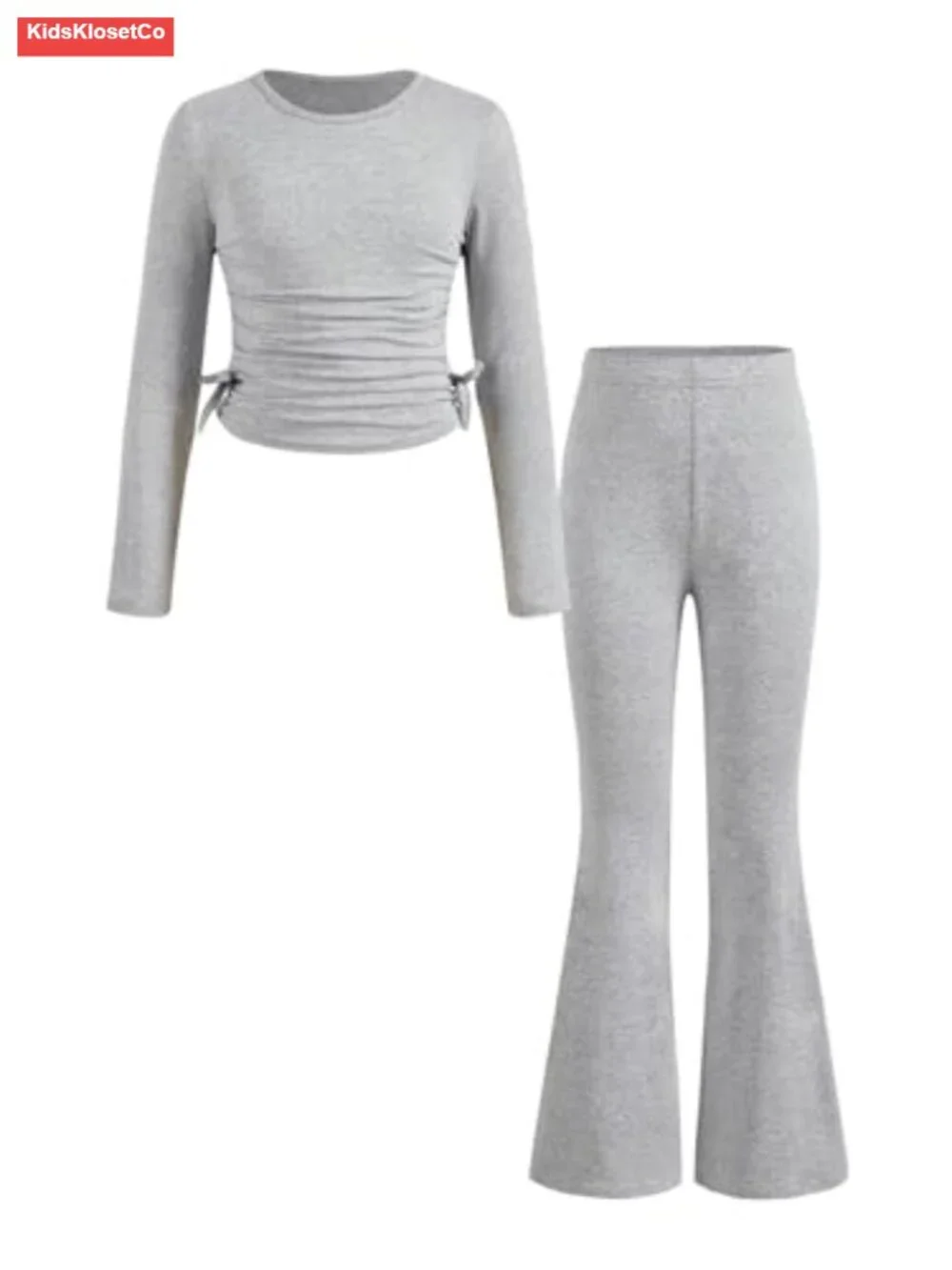 Girls 2-Piece Outfit Bowknot Knit Long Sleeve Tee with Flare Leg Pants Set